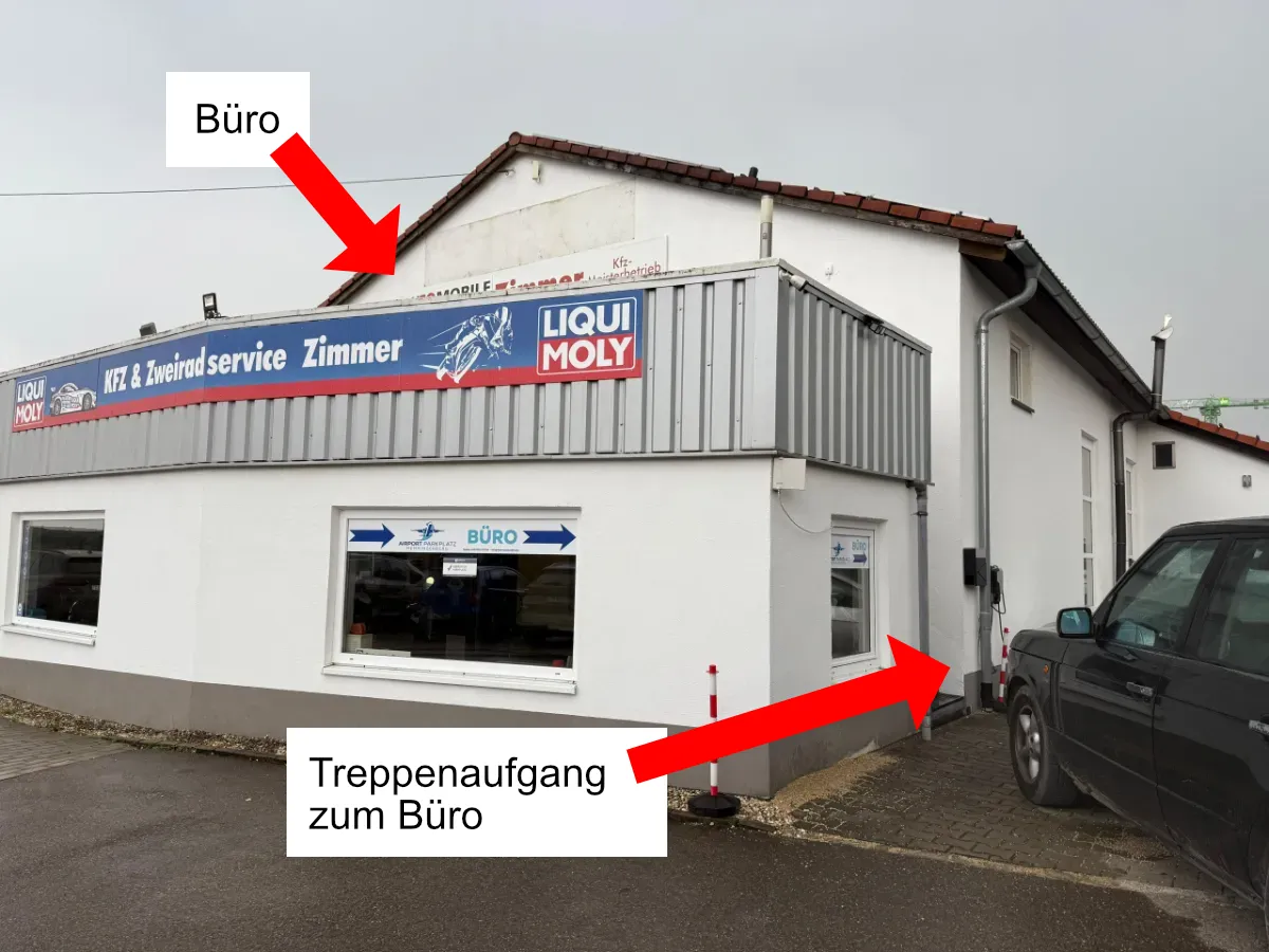 Aiportparken24 am Flughafen Memmingen - Aufgang zum Büro